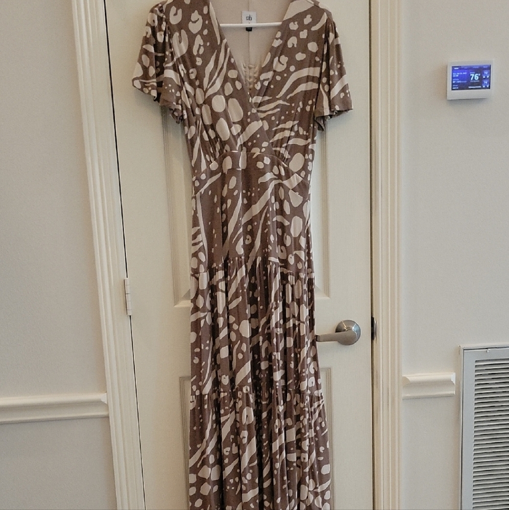 CAbi Brown and Cream Maxi Dress